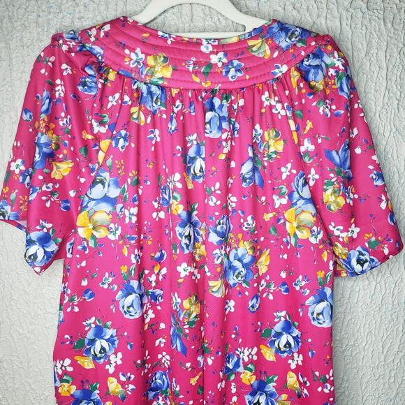 Vintage Collections Chemise Day Dress Gown Pink Floral Tropical Hawaii SzLARGE - Picture 13 of 13